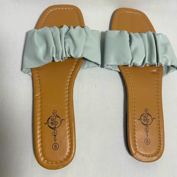 Soulmates Shoes - Light blue ruffle slides